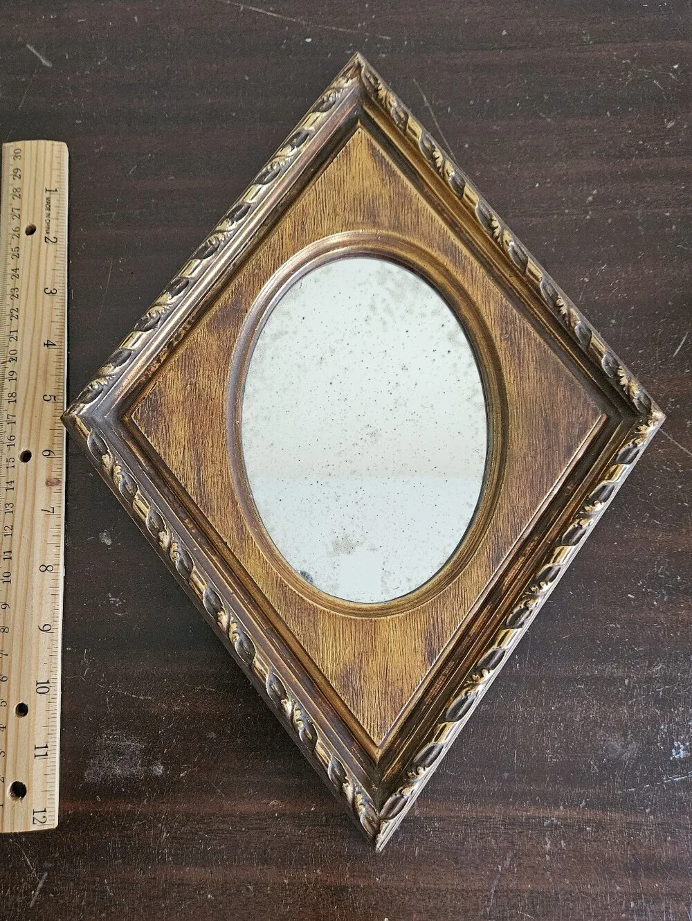 Vintage Ramco Diamond Mirror Faux Wood Florentine Hollywood Regency MCM 14